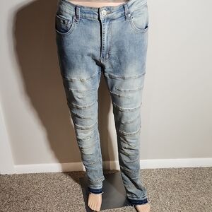 Men's Faded Blue Skinny Jeans Staked Fit Use One's